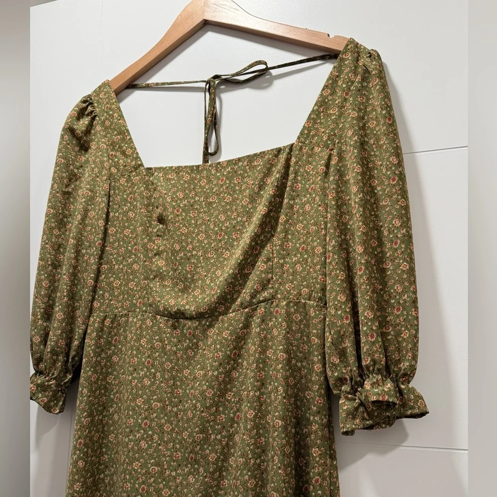 O.P.T Elegant Olive Floral Long Sleeve Dress - Picture 3 of 3